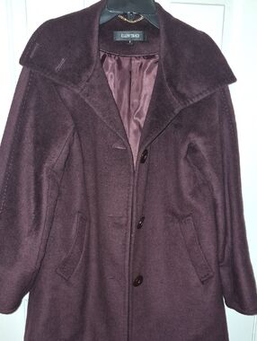 Ellen Tracy Burgundy Bordeaux Plum Wool-Blend Pea Coat